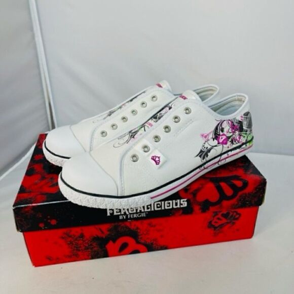 Fergalicious by Fergie Sneakers Canvas Crown Victory White Pink 9.5 M Excellent - Picture 1 of 10
